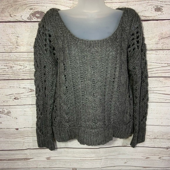 Free People Gray Chucky Knit Cropped Sweater Sz XS - Picture 2 of 6